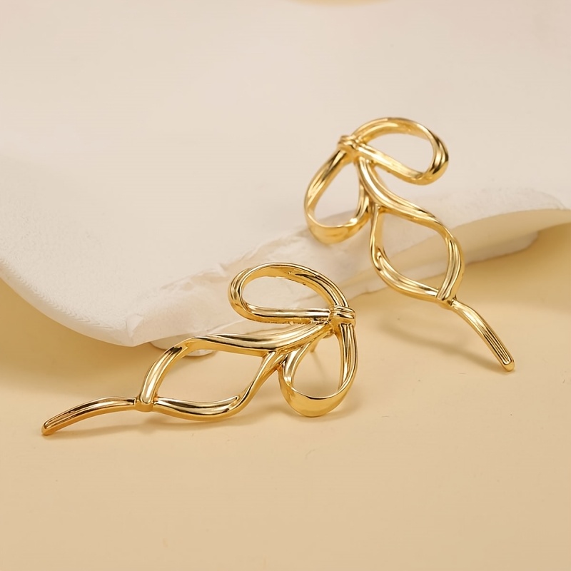 Golden Tone Bow Earrings for Women Long Irregular